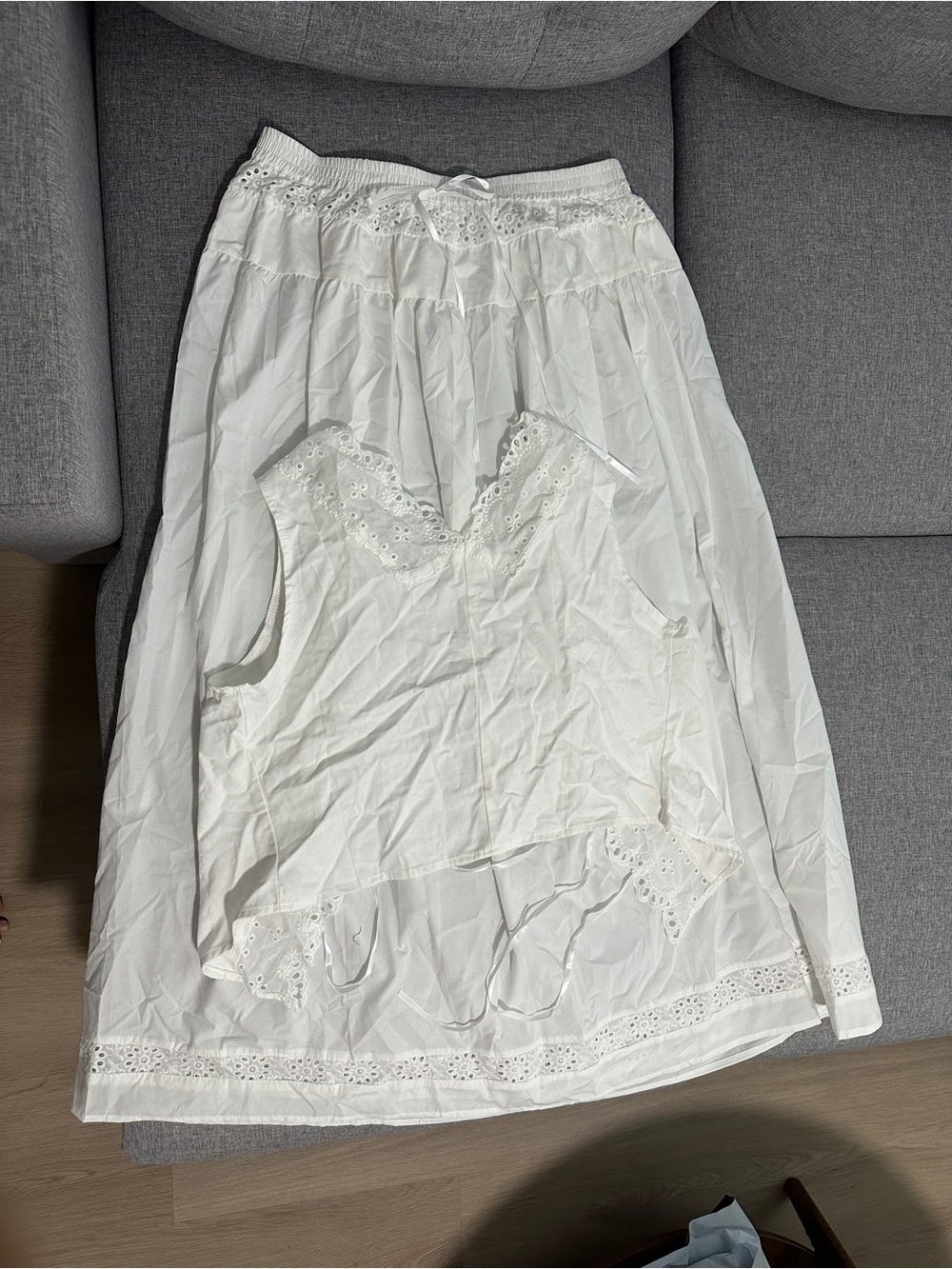 White Cotton Eyelet Midi Skirt with Matching Slip